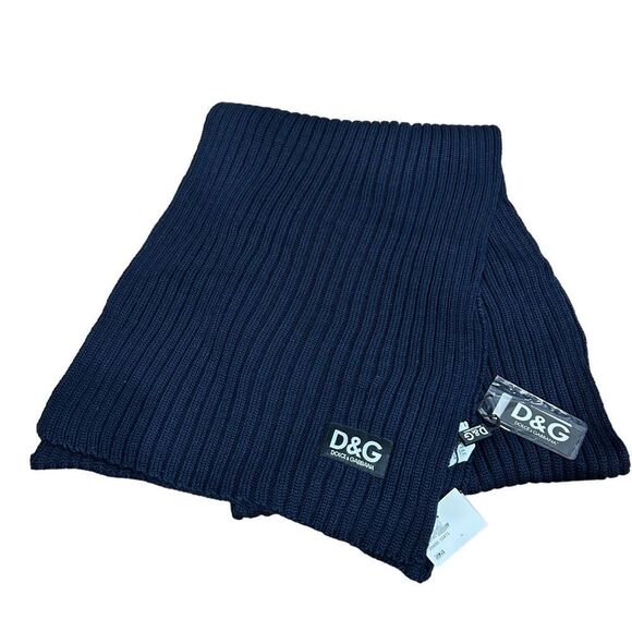 Dolce & Gabbana Vintage Navy Blue Lamb Wool Scarf with DG logo Revolve - Picture 1 of 7